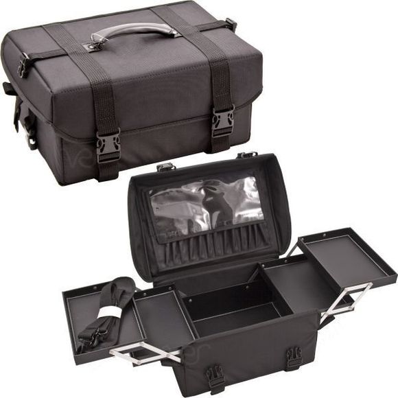 Black Soft-Sided Travel Makeup Case Professional Organizer...